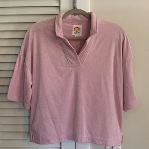 C&C California Terry Cloth Top, light purple with collar, women’s size medium